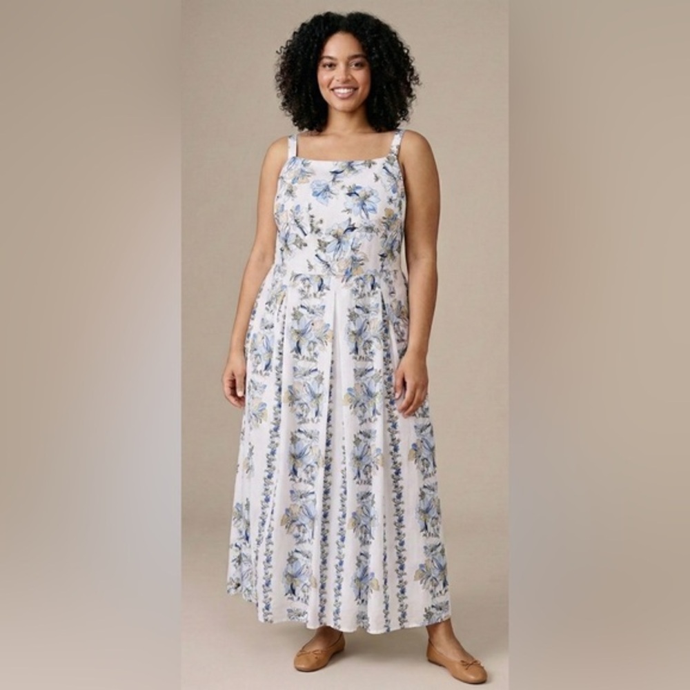 Lane Bryant Tropical Sleeveless Smocked Back Cotton Blend Floral‎ Maxi Dress